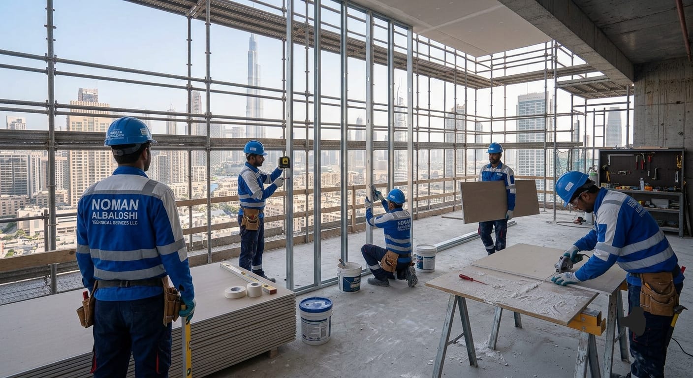 Noman Albaloshi team carrying out fit-out works at a Dubai high-rise